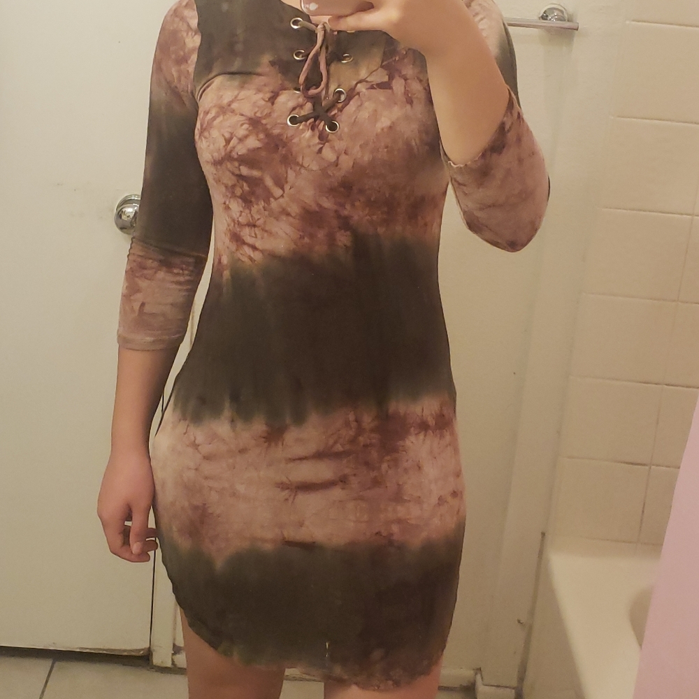 Green and Brown Skinny Mini Dress Size M